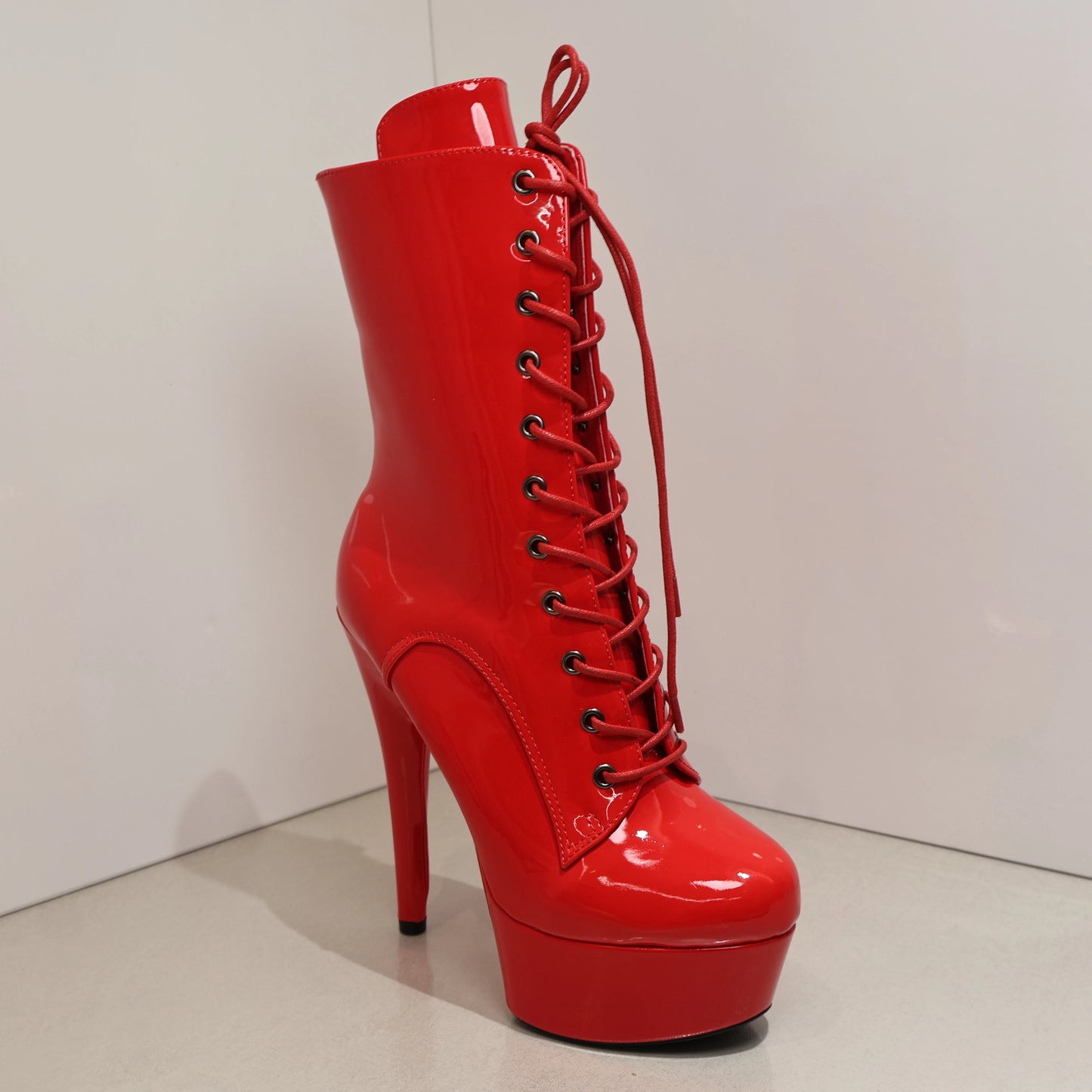 Sexy Black 15cm High Heel Women Ankle Boots Zippered Lace-Up Platform Stripper Shoes Western Style Pole Dancing Boots for Women