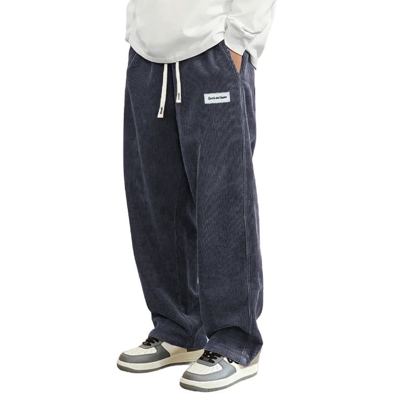 New Mens Corduroy Casual Pants Fashion Loose Fit Baggy Pants Straight Sweatpants Elastic Waist Drawstring Outdoor Streetwear