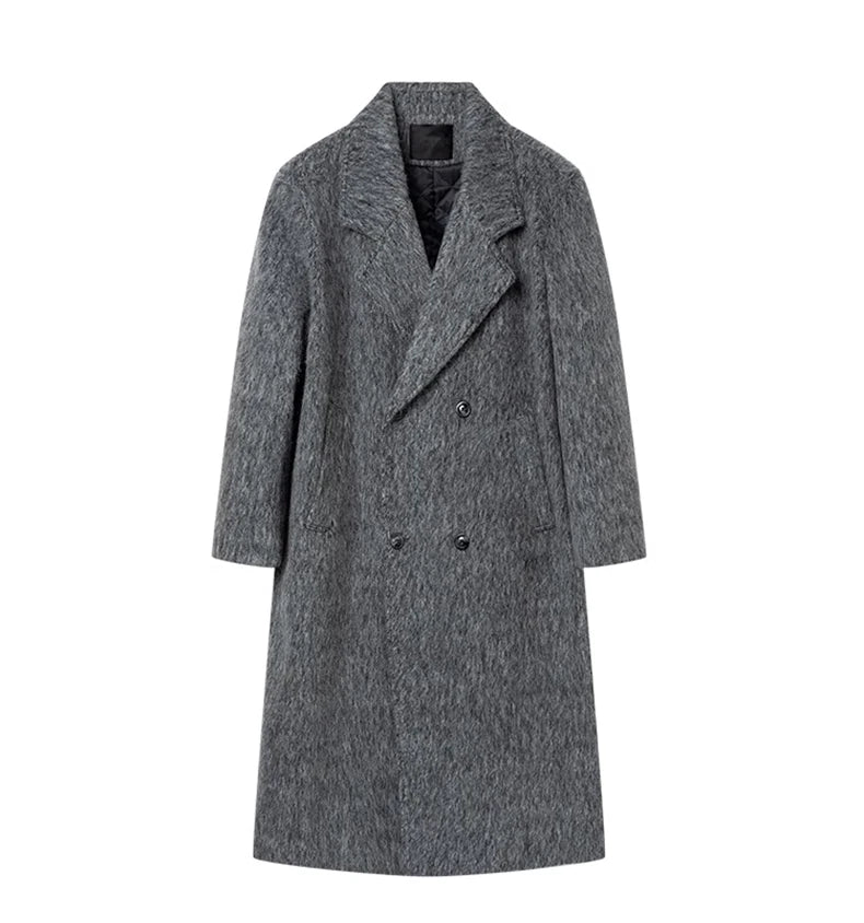 Mauroicardi Autumn Winter Oversized Long Thicken Warm Grey Woolen Coat Men Shoulder Pads Double Breasted Wool & Blends Overcoat