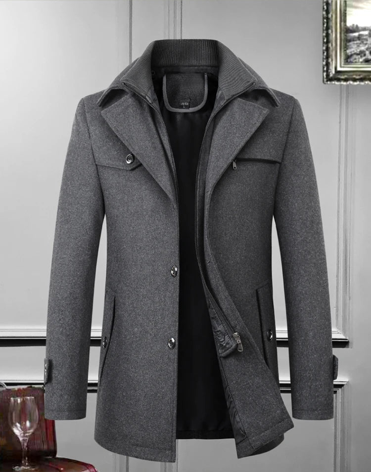 Men's Autumn Winter Fashion High-End Atmosphere Long Thickened Wool Overcoat Middle-Aged Men's Stylish Woolen Coat