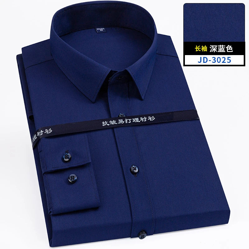 8XL Superfine Denier Bamboo Fiber Micro Elastic Formal Shirts for Men Plus Large Size Casual Slim Fit Long Sleeve Shirts for Men