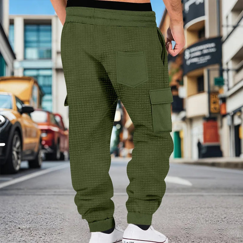 Men's Clothing  Pants Autumn Winter Fashion Casual Heavyweight Small Check Loose Jogger Sweatpants Waffles