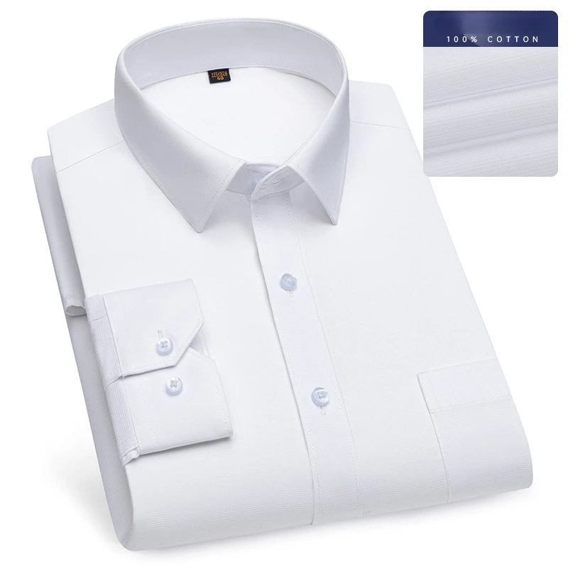 8XL Formal Office Wear 100 Cotton Long Sleeve Shirt for Men Business Casual Striped Work Shirt Men Long Sleeve White Black Blue