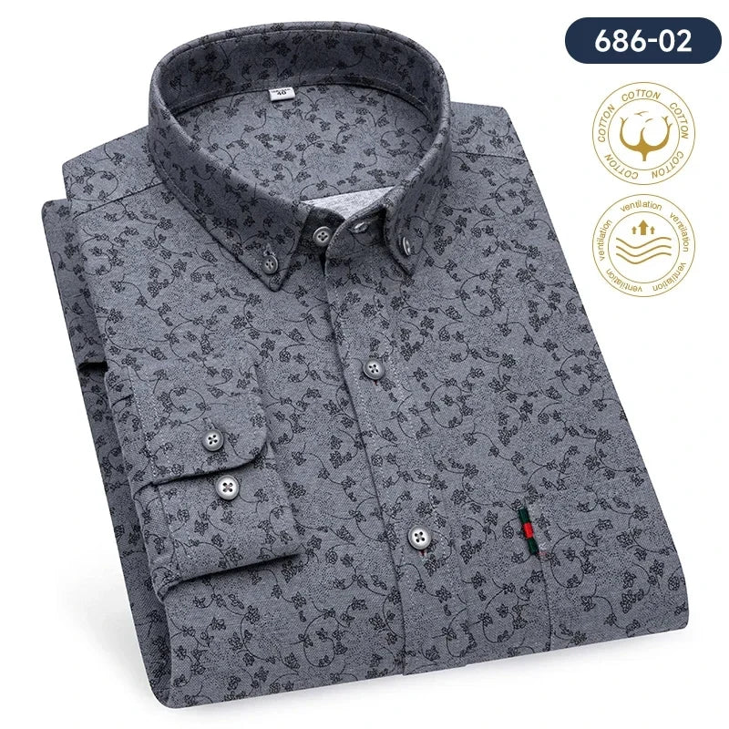 New in shirt plus size 7XL100%cotton fashion long-sleeve shirts for men casual print striped tops elegants single pocket clothes