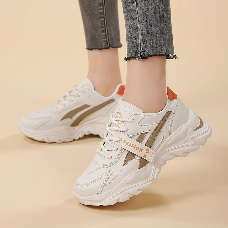 Casual Leather Sneakers for Women Autumn Winter Comfortable Walking Shoes Fashion Patchwork Thick Bottom Sports Shoes Female