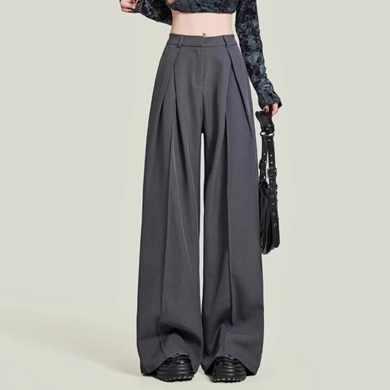 Women's Grey Baggy Suits Pants Vintage Y2k Pants Harajuku Aesthetic Office Ladies High Waist Trousers Fashion 2000s Clothes 2024