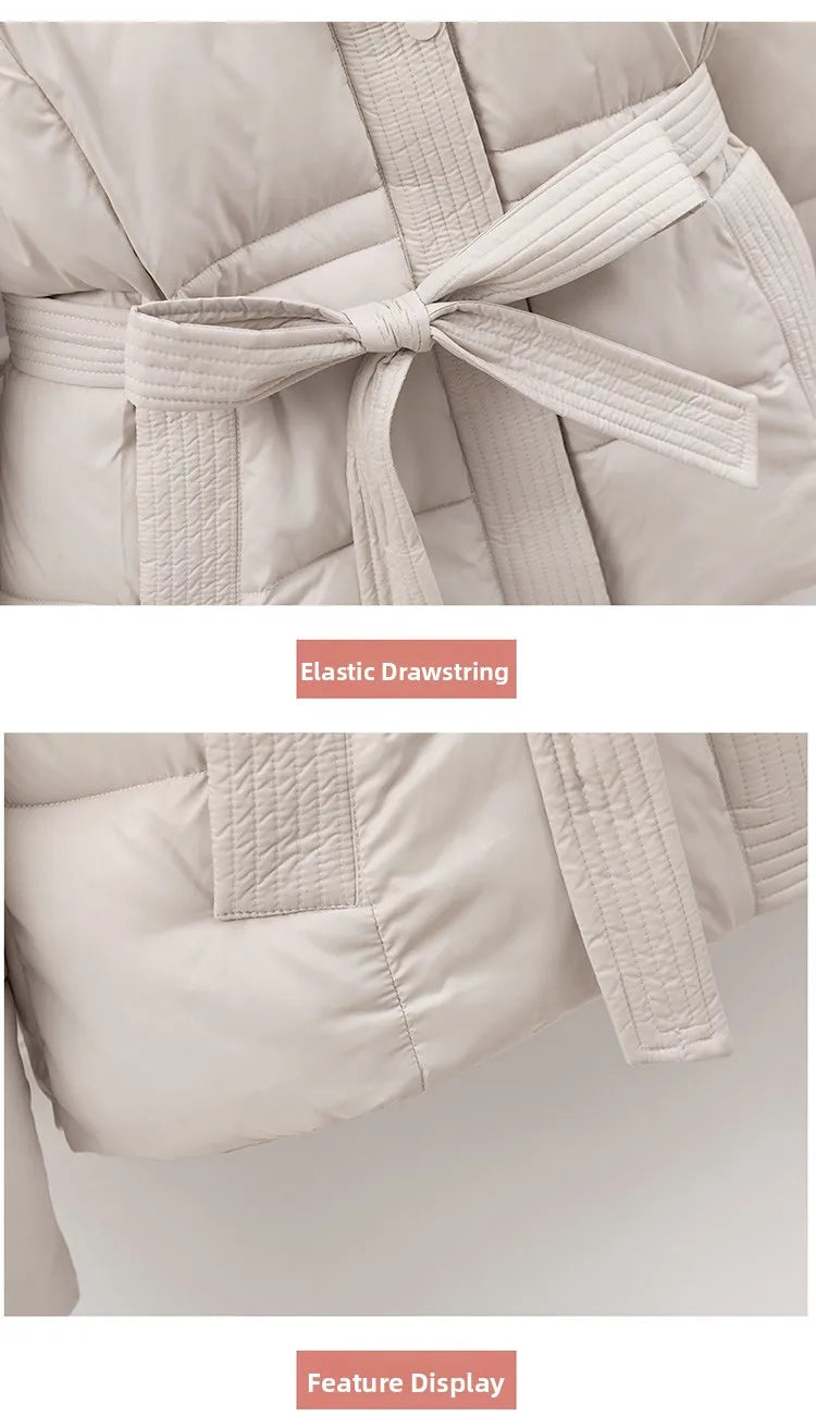 ort Padded Cotton Jaet Women Thiened Winter Coat with Hoodie Slimming Design Waist-Cinching Trendy Outerwear