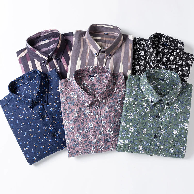 New in shirt plus size 7XL100%cotton fashion long-sleeve shirts for men casual print striped tops elegants single pocket clothes