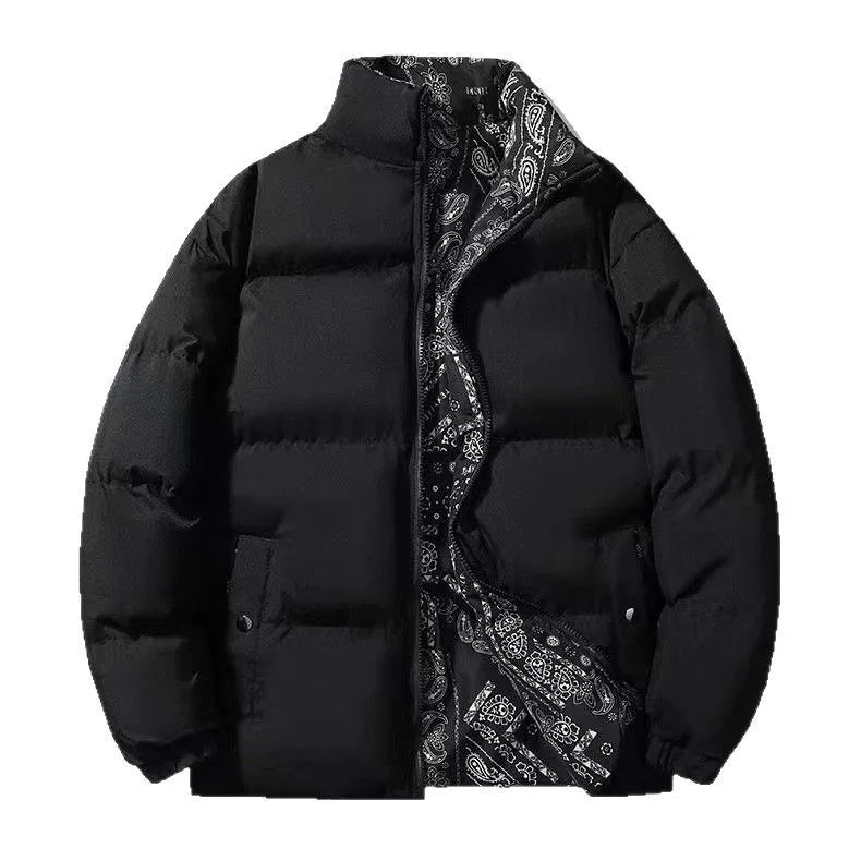 Double-Sided Wear Thickened Cotton Jacket for Men Women Stand Collar Warm Casual Loose Fit Winter Couple Windproof Bread Jacket