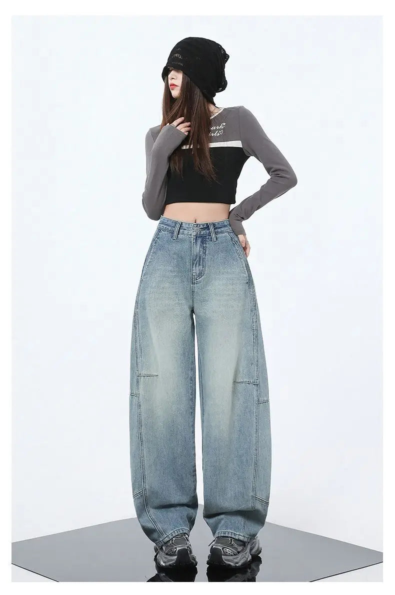 2025 Women Baggy Jeans High Waist Straight Wide Leg Drag Floor Length Banana Pants Vintage Casual
