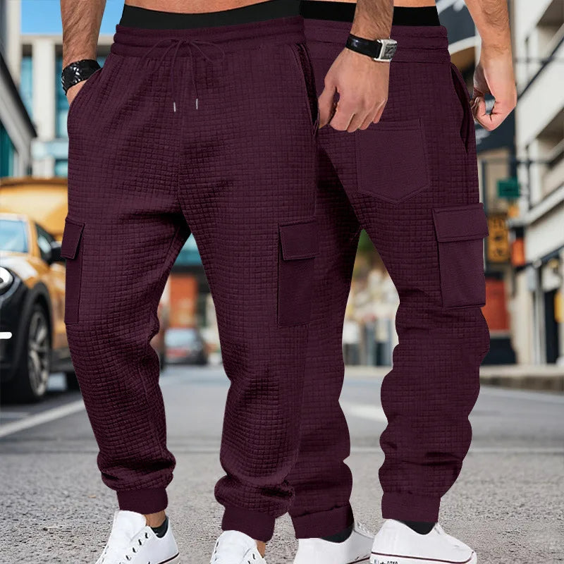 Men's Clothing  Pants Autumn Winter Fashion Casual Heavyweight Small Check Loose Jogger Sweatpants Waffles