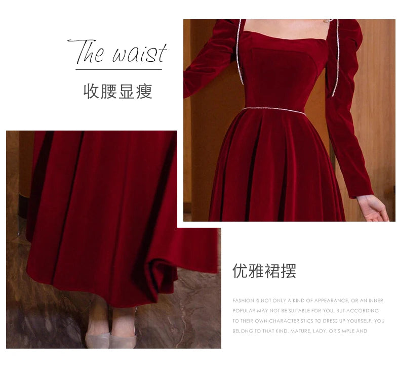 Mauroicardi Long Birthday Party Evening Soft Velvet Maxi Dresses for Women Puff Sleeve Square Neck Luxury Elegant Chic Clothing