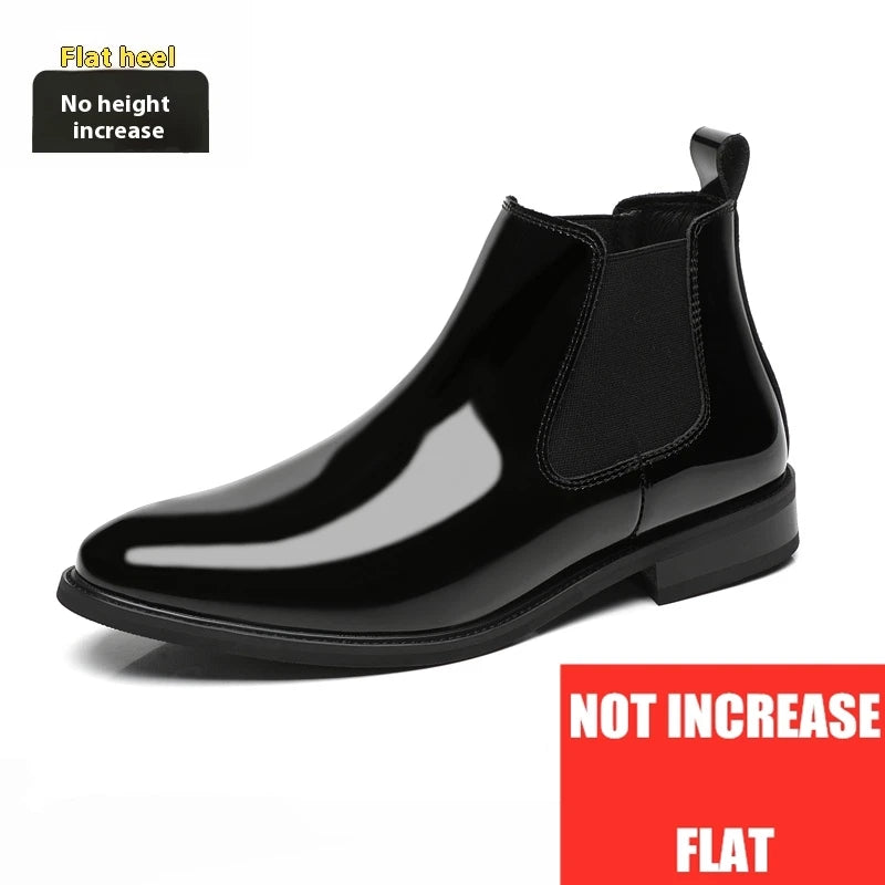 Height Increase Men's Shiny Leather Boots Pointed Formal Elevator Shoes Office Business Snow Boots Chelsea Winter Cotton Boots