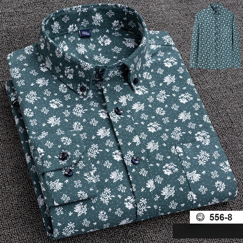 New in shirt plus size 7XL100%cotton fashion long-sleeve shirts for men casual print striped tops elegants single pocket clothes