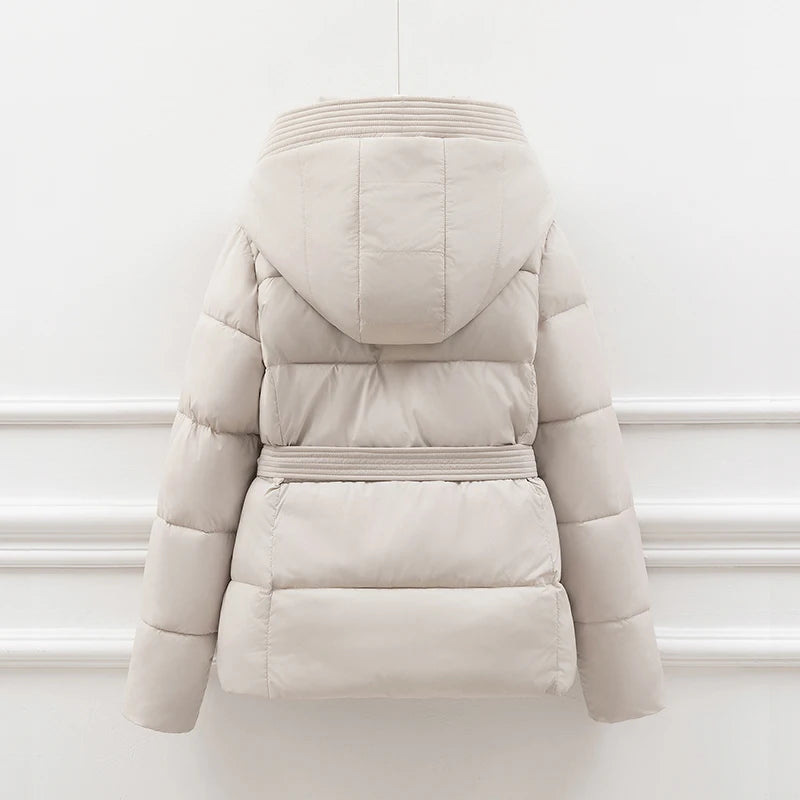 ort Padded Cotton Jaet Women Thiened Winter Coat with Hoodie Slimming Design Waist-Cinching Trendy Outerwear