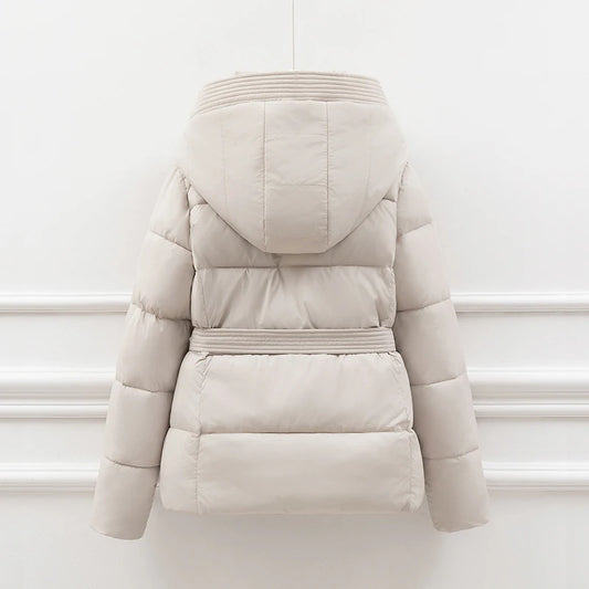 ort Padded Cotton Jaet Women Thiened Winter Coat with Hoodie Slimming Design Waist-Cinching Trendy Outerwear
