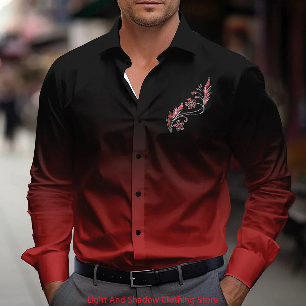 Men's Business Casual Shirt Fashionable Luxury Comfortable Fabric Printed Shirt Long Sleeve Collar Button Party Shirt XS-6XL
