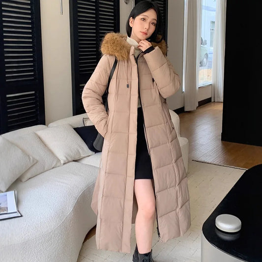 Parkas Women Long Coats Hooded Fur Collar Jackets Thick Warm Y2k Streetwear Jacket Work Coat Elegant Autumn Winter 2025