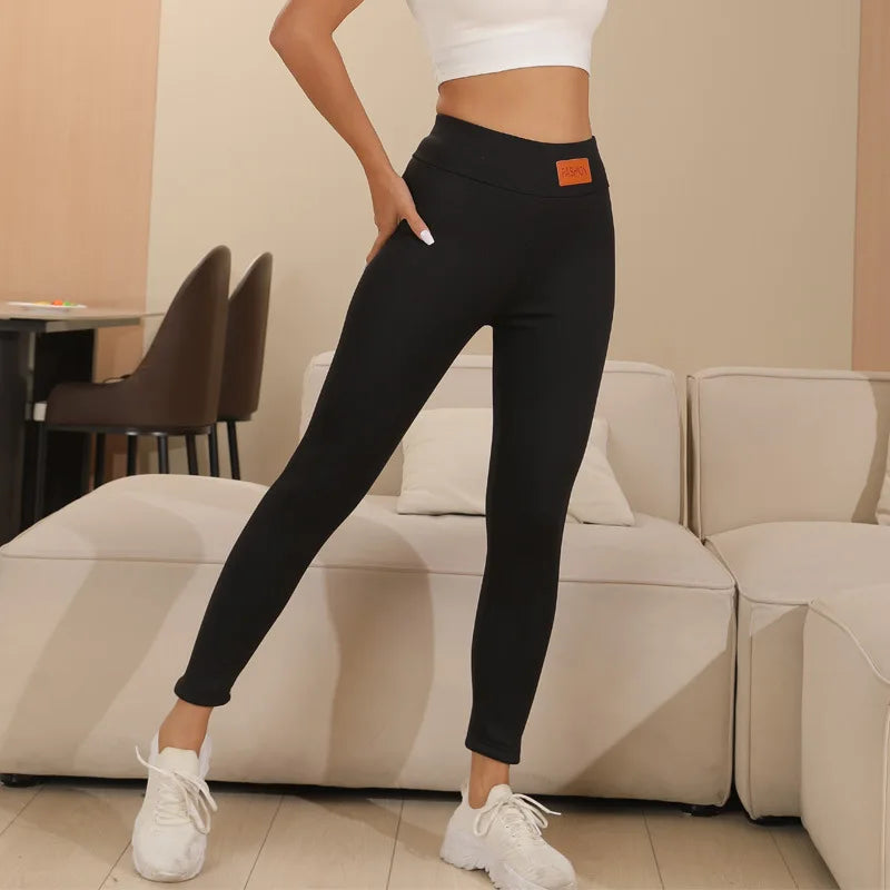 Winter Thicken Warm Leggings Women Lamb Cashmere Joggers High Waist Fleece Elastic Tights Warm Tights Pants Slim Velvet Legging