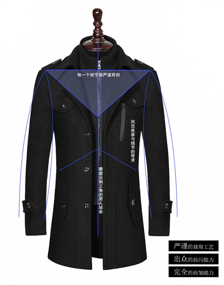 Men's Autumn Winter Fashion High-End Atmosphere Long Thickened Wool Overcoat Middle-Aged Men's Stylish Woolen Coat