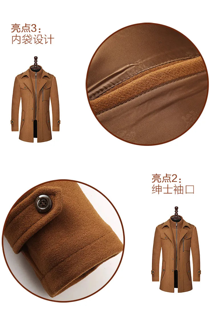Men's Autumn Winter Fashion High-End Atmosphere Long Thickened Wool Overcoat Middle-Aged Men's Stylish Woolen Coat