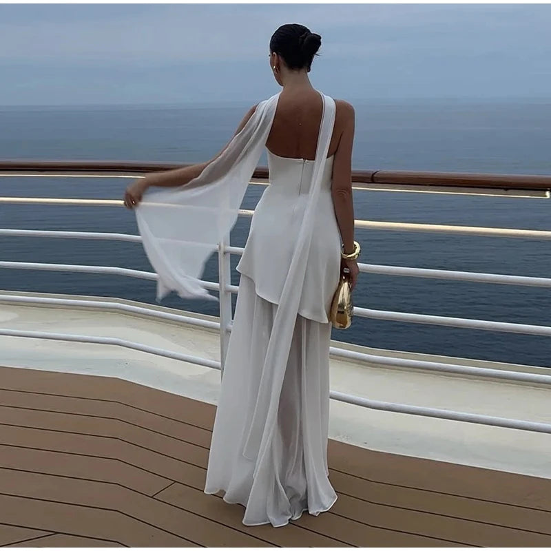 Elegant Strapless Long Dress Women Sexy Patchwork Mesh Sleeveless Sacrf Vestidos Female 2025 Spring Split Evening Dresses Lady