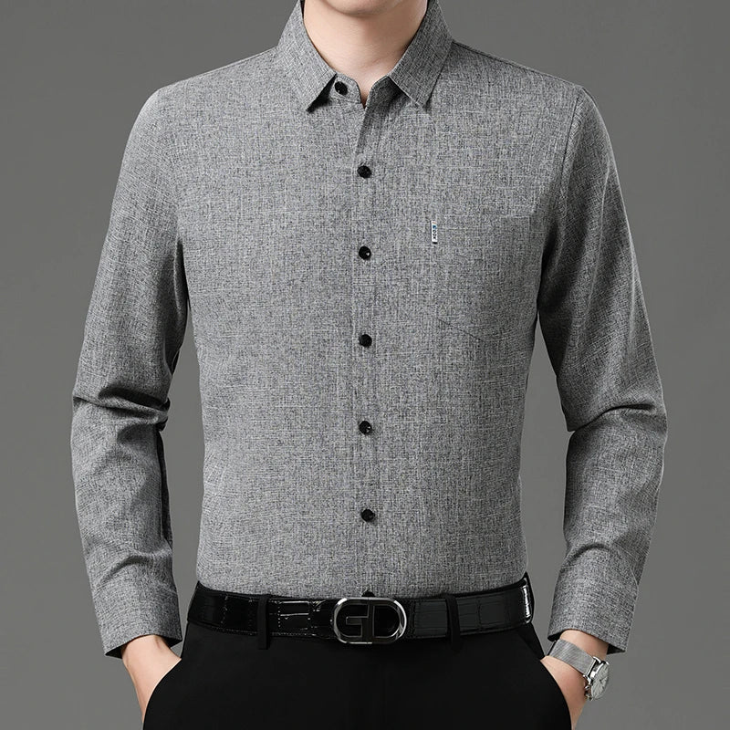 New Men's Business Casual Long Sleeved Printed Shirt with Wrinkle Resistance No Ironing Comfortable All Season Versatile Top