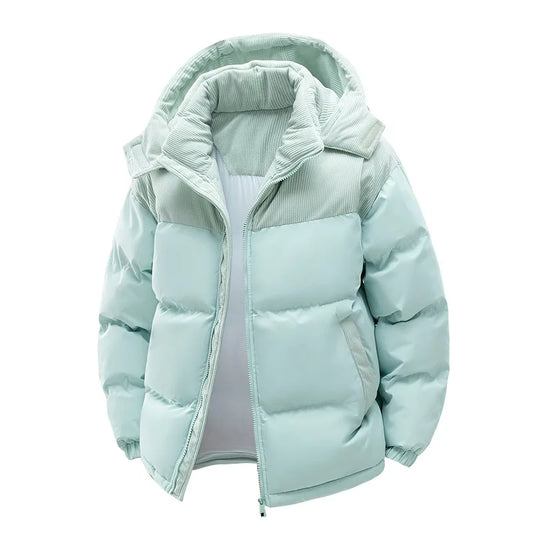 Men's New Winter Cotton Jacket: Fleece-Lined, Thickened for Warmth, with Removable Hood and Stand-Up Collar for Cold Resistance