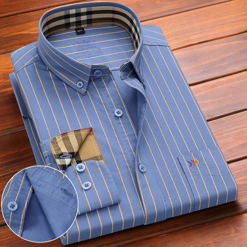 New in shirt 100%cotton oxford long-sleeve shirts for men slim fit formal plain shirt hight qulity plaid soft office clothes