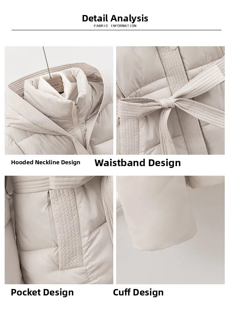 ort Padded Cotton Jaet Women Thiened Winter Coat with Hoodie Slimming Design Waist-Cinching Trendy Outerwear