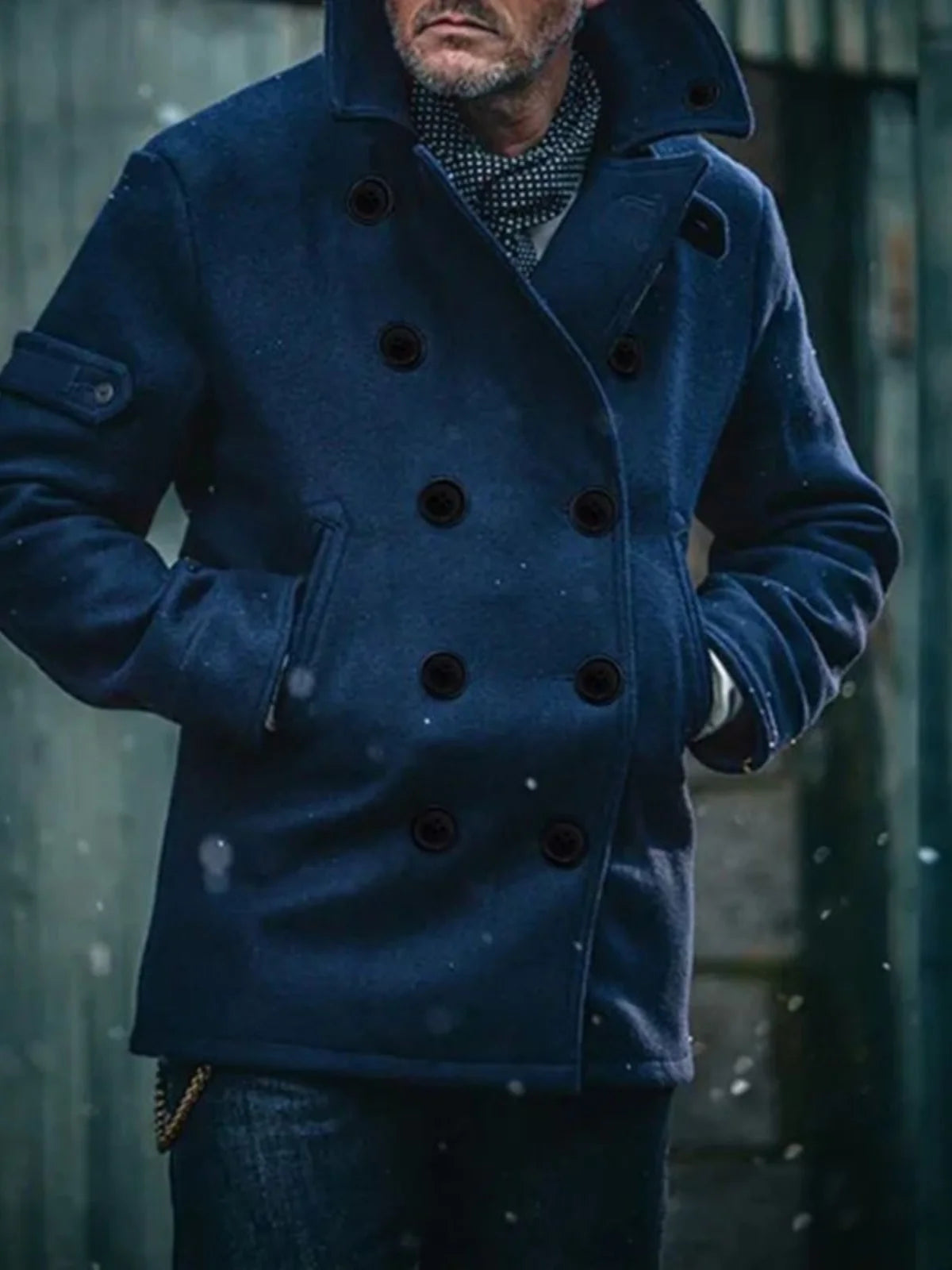 Men's Pure Color Woolen Coat with Buttoned Collar ort Sve V-Ne Outerwear for Young Men in Autumn Season