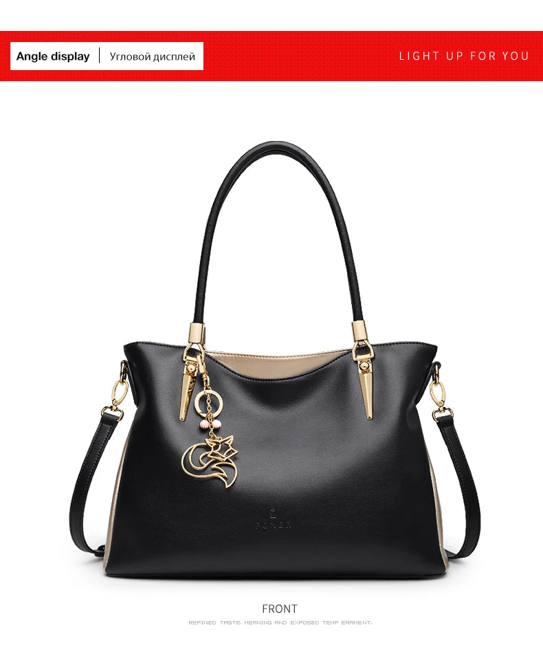 FOXER Elegant Women Shoulder Tote Bag Cowhide Fashion Luxury Design Female Handbag Purse Festival Gift for Wife,Mom