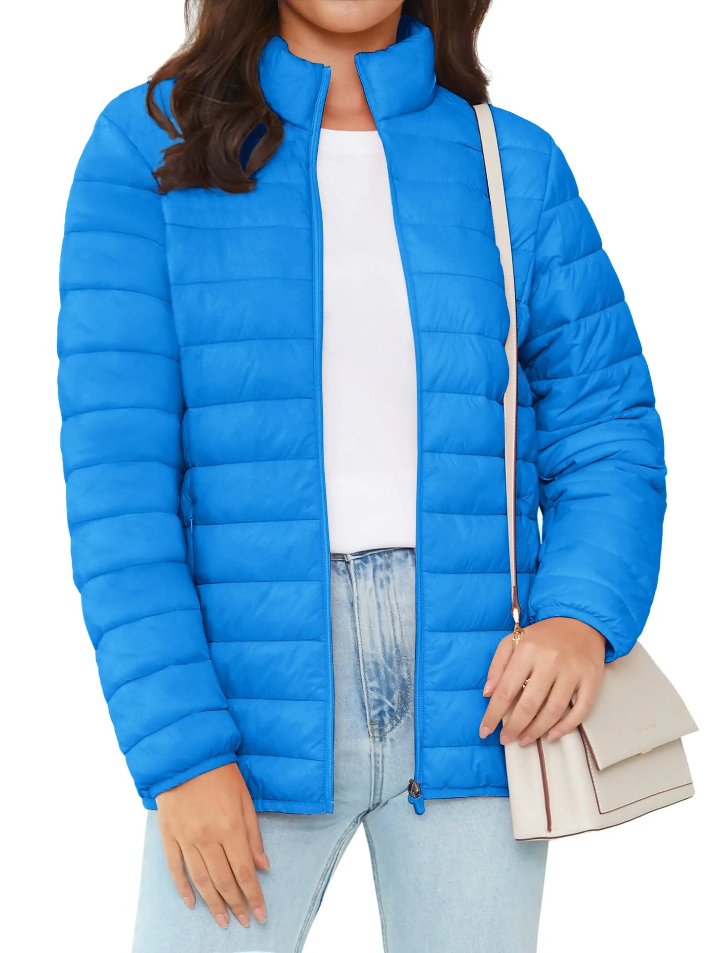 TACVASEN Full Zip Up Puffer Jacket Womens Winter Lightweight Quilted Down Warm Coats Casual Windbreaker Oversize Outwear Outdoor