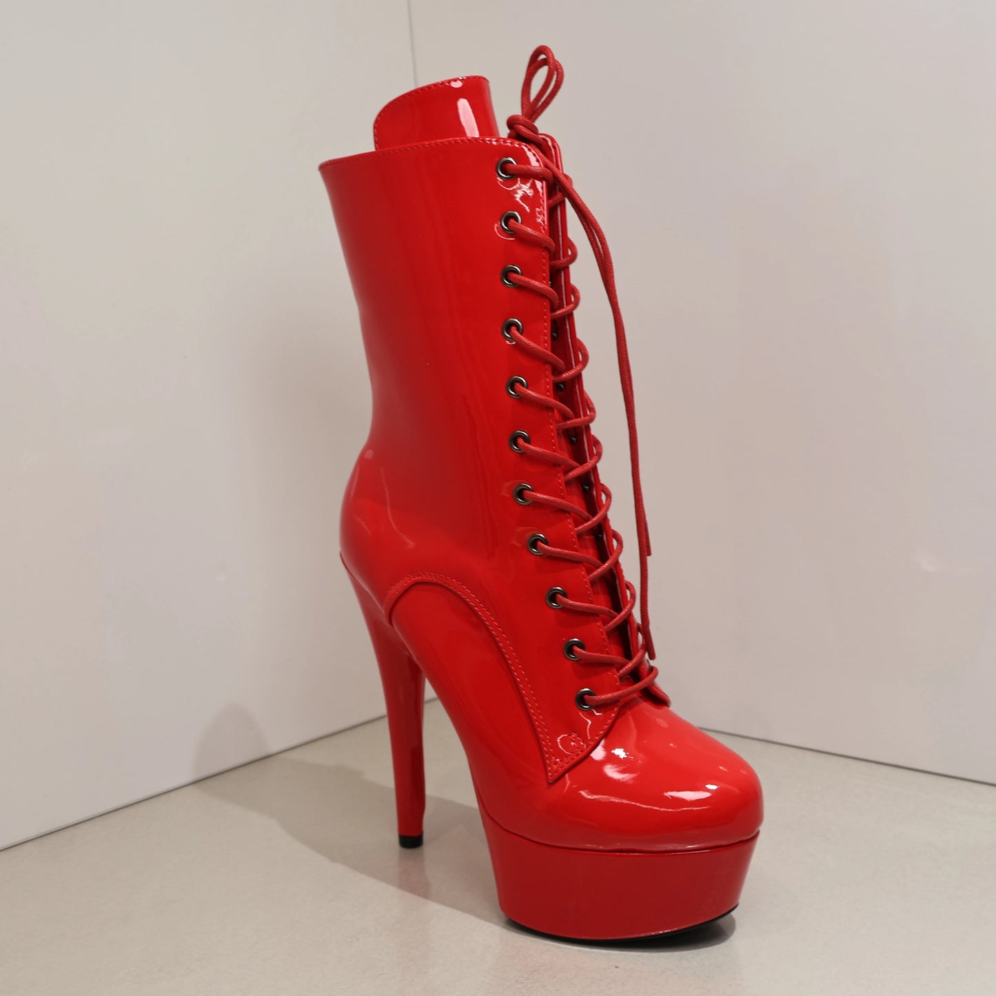 Sexy Black 15cm High Heel Women Ankle Boots Zippered Lace-Up Platform Stripper Shoes Western Style Pole Dancing Boots for Women
