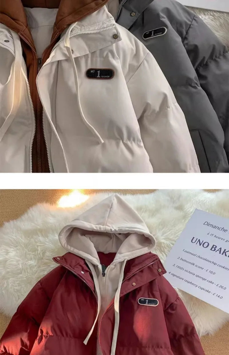 Winter New Fashion Splicing Hooded Fake Two-piece Design Sense Bread Clothes Women Y2K New Korean Version Thick Warm Coats