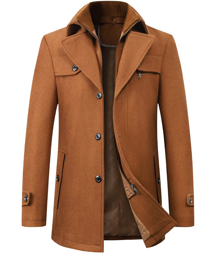 Men's Autumn Winter Fashion High-End Atmosphere Long Thickened Wool Overcoat Middle-Aged Men's Stylish Woolen Coat