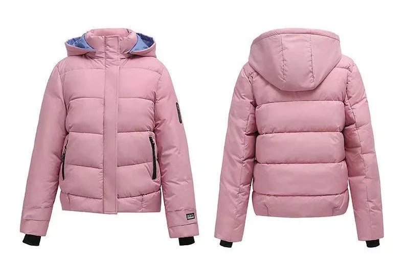 Thick Fleece Cotton Parkas Women Puffer Jacket Winter Fashion Warm Hooded Short Down Jacket Lady Casual Solid Zipper Padded Coat