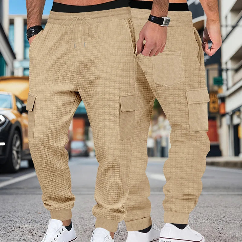 Men's Clothing  Pants Autumn Winter Fashion Casual Heavyweight Small Check Loose Jogger Sweatpants Waffles