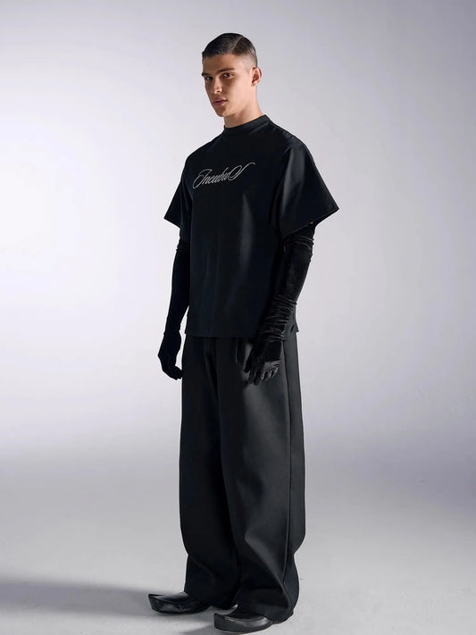Mauroicardi Spring Autumn Long Baggy Black Wide Leg Pants Men High Waist Loose Casual Luxury Mens Designer Grey Clothes 2025