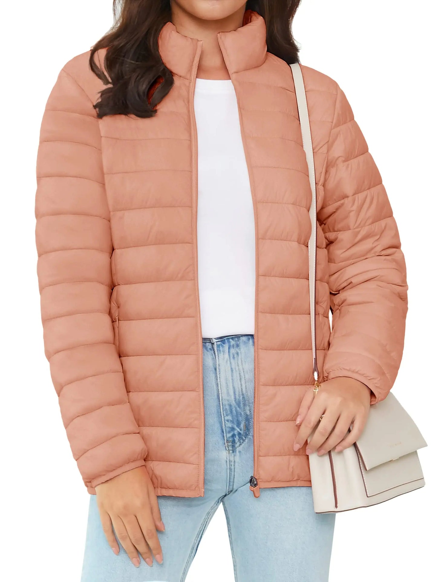TACVASEN Full Zip Up Puffer Jacket Womens Winter Lightweight Quilted Down Warm Coats Casual Windbreaker Oversize Outwear Outdoor