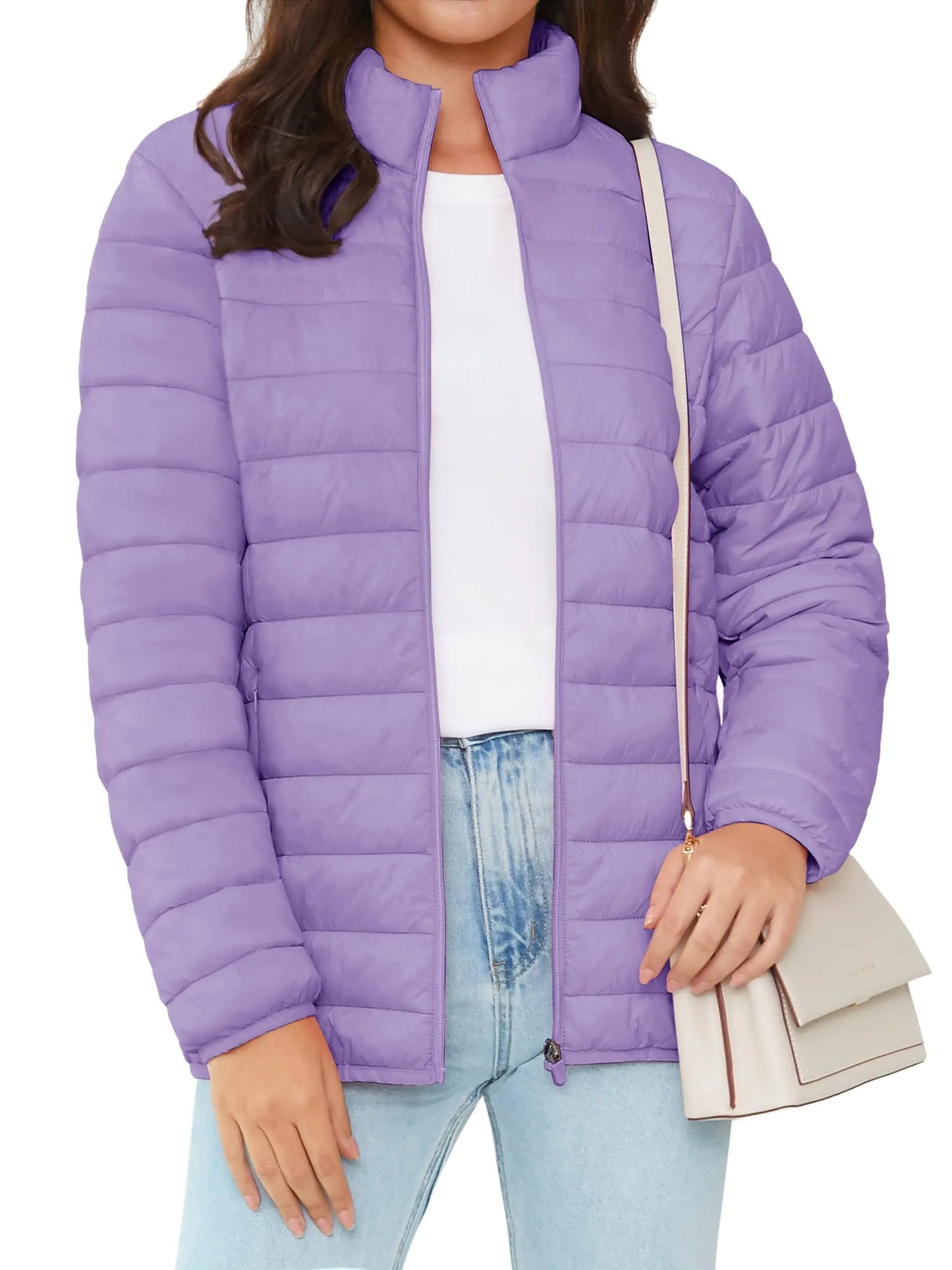 TACVASEN Full Zip Up Puffer Jacket Womens Winter Lightweight Quilted Down Warm Coats Casual Windbreaker Oversize Outwear Outdoor