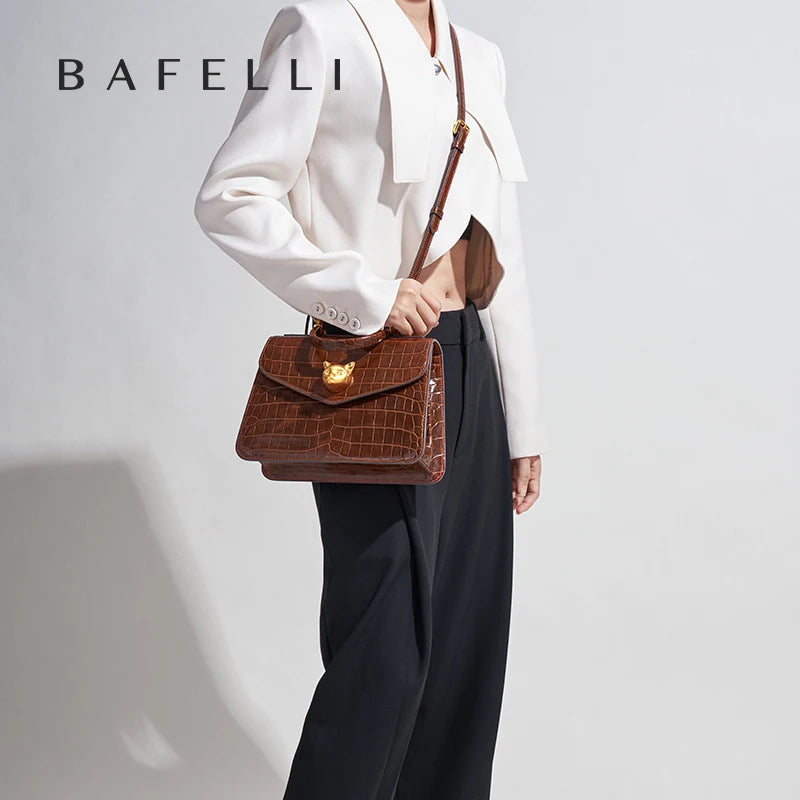 2025 BAFELLI CAT WOMEN'S NEW CROCODILE PATTERN LEATHER FASHION HANDBAG STYLISH BUSINESS FEMALE LEATHER LUXURY BRAND OL PURSE