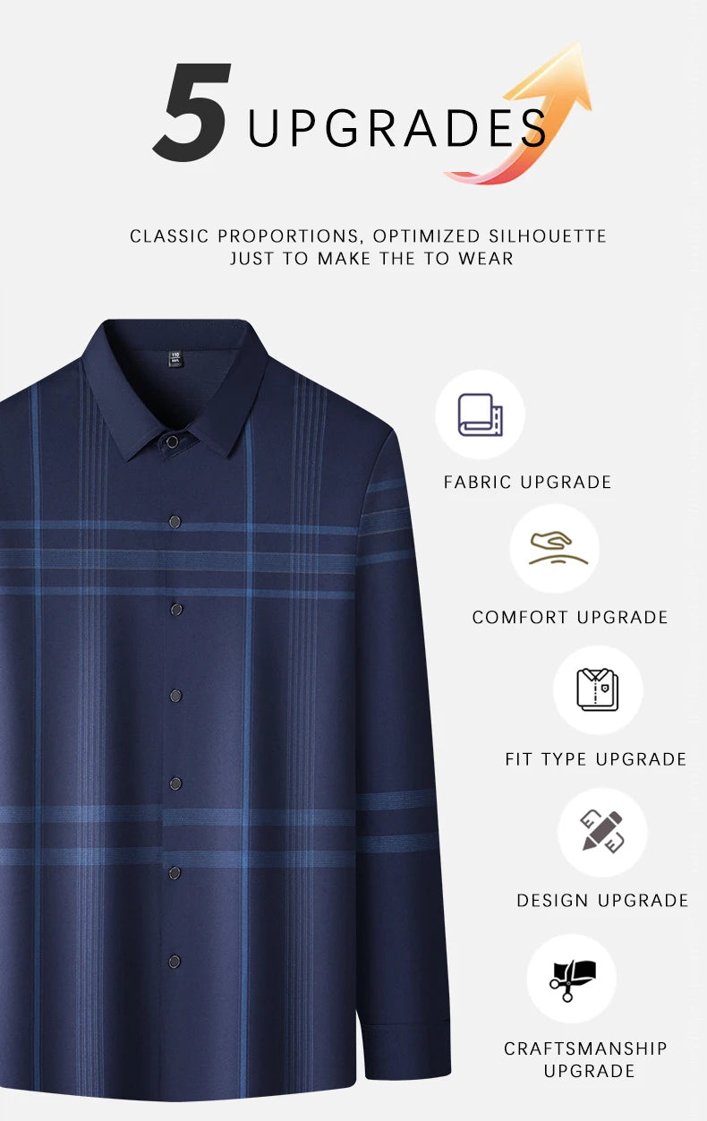 BROWON Formal Shirt Men 2025 Autumn New Long Sleeve Male Shirt Fashion Business Mulberry Silk Striped Shirts for Man Wear