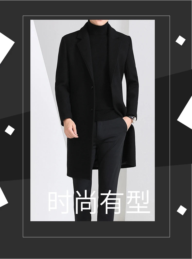 Winter Autumn Men's Timeless Woolen Overcoat Grey Navy Black Burgundy Notched Collar Design Cashmere Coat Plus Size Menswear