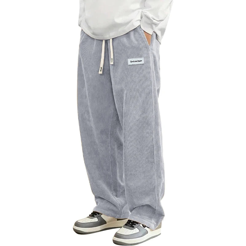 New Mens Corduroy Casual Pants Fashion Loose Fit Baggy Pants Straight Sweatpants Elastic Waist Drawstring Outdoor Streetwear