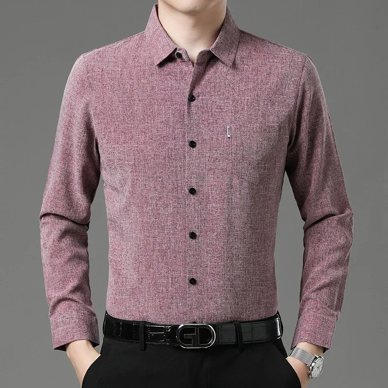 New Men's Business Casual Long Sleeved Printed Shirt with Wrinkle Resistance No Ironing Comfortable All Season Versatile Top