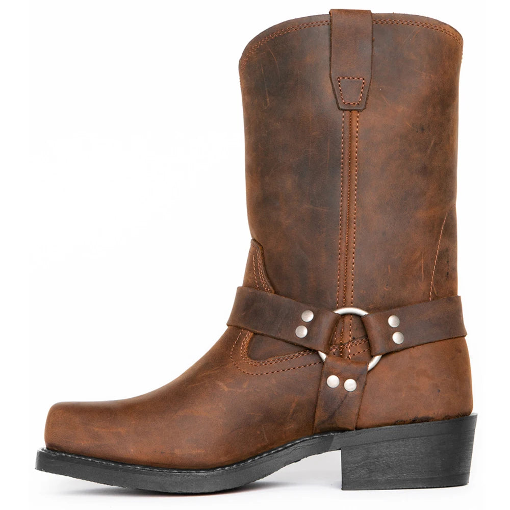 Retro Cowboy Boots Men Mid Calf Western Boots Men Pu Leather Boots Man Slip On Shoes Winter Knight Boots Booties Plus Size 39-48