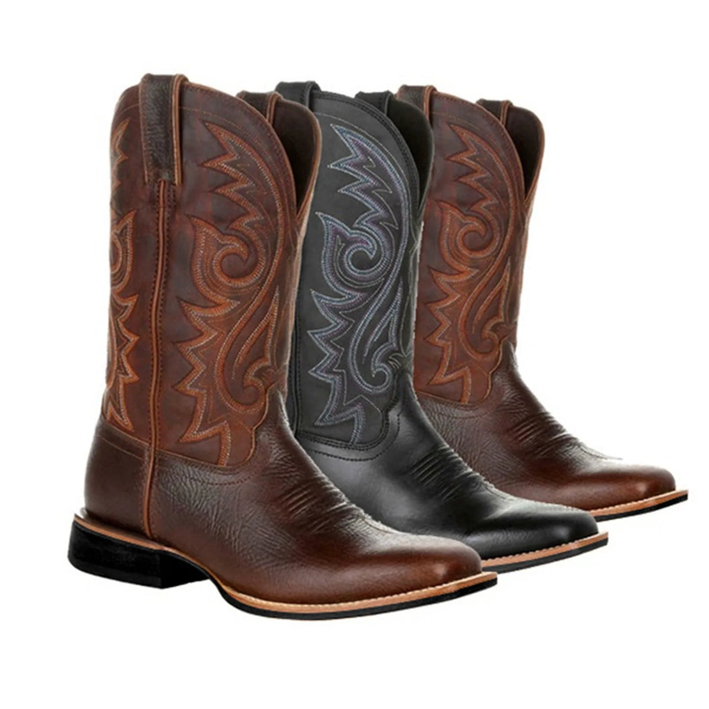 Handmade Men Cowboy Boots Embroidery Western Boots Pointed-toe Mid-calf Male Boots New Slip on Men Riding Boots Zapatos Hombre