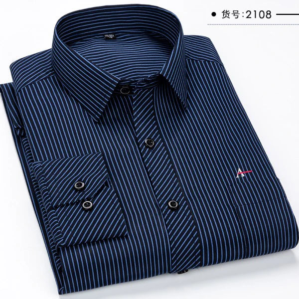 Além de tamanho grande 2023 m-5xl ajuste fino dos homens negócios casual camisa de mangas compridas clássico listrado masculino