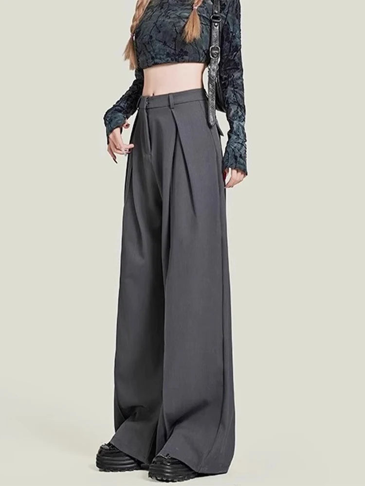 Women's Grey Baggy Suits Pants Vintage Y2k Pants Harajuku Aesthetic Office Ladies High Waist Trousers Fashion 2000s Clothes 2024